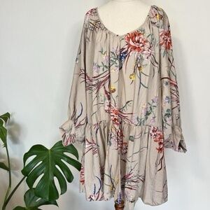 H & M Floral Dress Size XL Drop Waist Floral Cottagecore Romantic Prarie